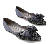 Primavera nuevo arco zapatos individuales zapatos de mujer con diamantes de imitación de fondo plano zapatos de gorro puntiagudos zapatos de barco zapatos de mujer de gran tamaño