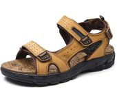 Sandalias de verano de los hombres de fondo grueso de la capa de la cabeza del dedo del pie abierto de cuero de vaca zapatos de playa de los hombres de fondo suave de la moda de gran tamaño al aire libre casual zapatos