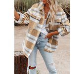 2023  AutumnWinter Women's Wear Long Sleeve Polo Collar Loose Checkered Button Flannel Woolen Shirt  Jacket Coat