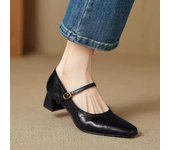 Soft  Red  Heels  Spring Autumn New French Style Chunky Heel Mary Jane Women's Single Shoes