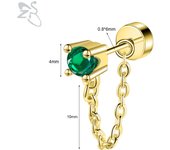 ZS 1 Piece Gold Color Stainless Steel Stud Earring For Women Girls Green CZ Crystal Ear Studs Cartilage Helix Piercing Jewelry