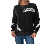 New Black Crew Neck Sweatshirt Loose Long Sleeve Tops for Women,  Pullover on Promotion
