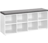 Organizador Zapatero con 8 Compartimentos y 4 Estantes Ajustables, Asiento Acolchado, Compacto, para Entrada, Pasillo, Armario, Blanco Nube