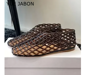 Nuevos zapatos individuales de gelatinas de plástico de verano, sandalias planas de Ballet de malla tejida para mujer, zapatos de playa de diseño hueco transparente con punta redonda
