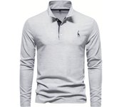 Solid Giraffe Embroidery Long Sleeve Tennis Shirts, Slight Stretch All-match Fashion Men's Top