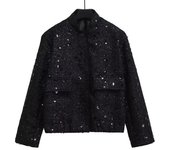 Chic Linen Bomber Jacket Round Neck Long Sleeve with Pocket