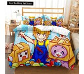 L-Lankybox Animated Movie All Season Duvet Cartoon Cover Bedding Sets Soft Quilt Cover and Pillowcases Single/Double/Queen/King