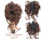Women's fiber wig, short messy and fluffy long whisker style grab hair bun with ponytail braid