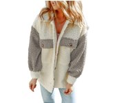 Chaqueta de mujer para mangas largas casuales de otoño e invierno para mujer, bolsillos dobles, chaqueta de piel suelta de bloqu