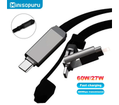 Minisopuru 2-in-1 Data Cable Portable Keychain USB C to Type-C 60W/IOS 27W Fast Charging Cable for iPhone Samsung Xiaomi Phone