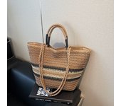 Bolso de mano de paja tejido A mano para mujer, bolsa de mimbre Vintage, gran capacidad, informal, para playa