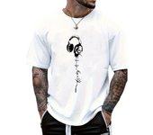 Men's Music Print Short Sleeve T-Shirts, Comfy Casual Elastic Crew Neck Tops, Men's Clothing