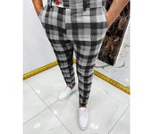 Men's casual checkered pants elegant tight pants