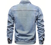 Men's Casual Distressed Denim Jacket, Lapel Street Style Multi Pocket Jacket Coat