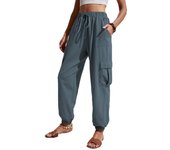 Elastic Waist Woman Trousers Summer Wide Leg with Pockets Cargo Pants for Women Korean Fashion Aesthetic Classic