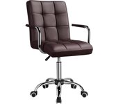 Silla de Oficina con Ruedas Giratorias Silla de Ordenador Ajustable en Altura con Asiento Acolchado Giratorio Silla de Escritorio de Polipiel Carga 120Kg con Respaldo Marrón Claroa