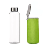 360ml/420/550ml Glass Water Bottle, Sports with Stainless Steel Lid and Protective Bag,  Free Vine Drink Bottle
