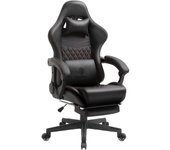 Silla para Juegos Ajustable Silla de Oficina para PC con reposapiés, Silla para Juegos con Soporte Lumbar de Masaje, Silla ergonómica para Juegos de PU con reposacabezas (Negro)