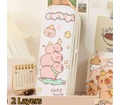 Portable Large Capacity Capybara Stationery Box Waterproof Bilayer 3D Capybara Pen Case Cute Zipper Pencil Pouch Children