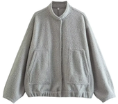 Woman's Oversized Bomber Jacket Autumn New Round Neck Long Sleeve Pocket Hidden Button Loose Jackets Coat Female Outerwear