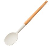 Utensilios de cocina blancos, herramienta de silicona con mango multifunción de madera