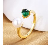 Emerald light luxury niche design high-grade ring plated 18K gold vintage jewelry index finger open pearl ring