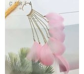 Bohemian women's feather long earrings, beach chain, tassel, pendant, wedding, bride, summer jewelry, 1 piece.