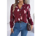 Blusa de manga larga con estampado de plumas para mujer, camisa blanca a la moda, Top informal para oficina, ropa elegante para mujer, novedad de otoño