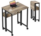 Pequeño Escritorio Plegable con Estante de Almacenamiento y Ruedas,Mesa para el Ordenador, fácil de Montaje y Ahorro de Espacio para Officina,Blanco