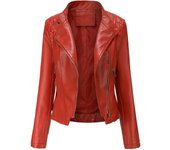 Women's leather zipper, windbreaker, high neck, motorcycle jacket, spring and autumn
