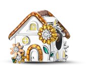 Original 925 Sterling Silver Sunflower Flower Charms Beads Family Love House Pendants Fit Bangle Bracelet DIY Jewelry Gift