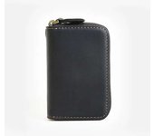 Double Zipper Crazy Horse Leather Card Case Top Cowhide Coin Purse Car Key Keychain Holder with Hand Strap Clutch Bag