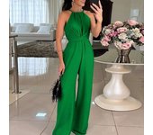 O-neck Cross Draped Long Jumpsuit Women Casual Sleeveless Solid  Office Romper Fashion Hight Waist Commute Playsuit