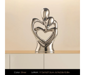 Silver Heart In Heart Sculpture Abstract Ceramic Electroplating Lover Figure Hug People Statue Bust Wedding Gift Home Decoration