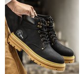 Zapatos de seguridad para hombre, botines de tacón, botas casual de cuero para moto, marrón