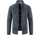 Autumn Winter Male Sweater Coat Knit Jumpers Fleece Warm Jacket Korean Mock Collar Patchworked Zip Windbreaker Men's Overcoat