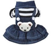 Dog Apparel Small Pet Dog Cat Puppy Denim Strap Bear Dress (S)