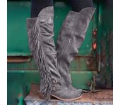Botas Occidentales Para Mujer, Nuevas Botas Con Borlas De Tacón Grueso Botas Para Mujer