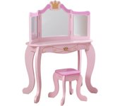 Juego de tocador de Maquillaje Infantil Princesa con Espejo y Taburete de Madera, Muebles para Salas de Juego y Dormitorio de niños