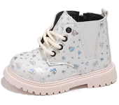 Kids Ankle Boots Fashion Versatile Girls' Patent Leather Short Boots with Love Sequins Children Princess Boots with Side Zipper