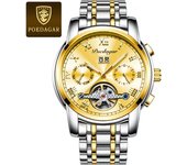 Popular automático impermeable reloj mecánico de los hombres de acero inoxidable hueco reloj de los hombres multifuncional luminoso tendencia reloj
