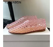 Nuevos zapatos individuales de gelatinas de plástico de verano, sandalias planas de Ballet de malla tejida para mujer, zapatos de playa de diseño hueco transparente con punta redonda