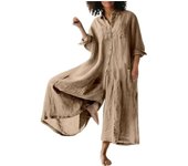 Cotton enWomen Oversized Vintage Button Jumpsuit Summer Women Casual Beach Playsuit Wide Legs Pants Loose Romper
