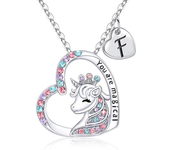 Fashion Initial Letter Unicorn Necklace You Are Magical Horse Pendant Necklaces For Girls Birthday Gifts