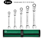 WOZOBUY 4/5pcs Ratchet Spanner Set Gear Ring Ratcheting Combination Wrench Kit Metric Flexible Head with Canvas Bag