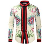 Insignia nacional de los hombres camisa estilo étnico, Slim Fit Classic Tops, manga larga, cuello alto, ropa casual, vestido