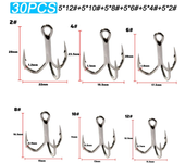 30PCS Treble Hooks 2#-12# Fishhooks Angle Barbed Sharp High Strength Nickel Antirust Sea Pesca Lure Fishing Tackle Fish Hook