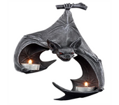 Halloween Bat-Shaped Candlestick Resin Hanging Garden Statue Sculptures Crafts Candle Holder for Patio Porch