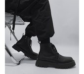 Cremallera lateral para hombre, piel de vaca para hombre, botas cortas de suela gruesa, zapatos de cuero de caña alta
