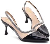Y Dia Black Sier Beige Pu Rubber 7.5cm Stiletto Heels Shoes Pointed Closed Toe Women's Heeled Sandals